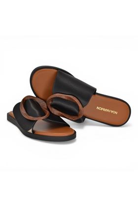 Ciabatta donna Noa Harmon in pelle colore nero e panna. NOA HARMON | 9663-NERO